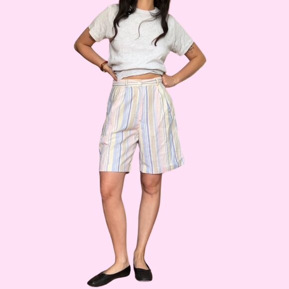Vintage Jantzen Classics Striped Bermuda Shorts | Pastel High Waist Shorts XS-S - Picture 2 of 4